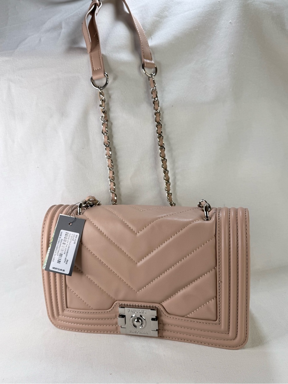 Badgley Mischka Quilted Chevron Chain Shoulder Bag - Nude Pink